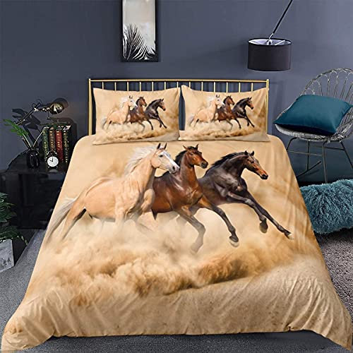 Set di biancheria da letto per letto king size con copripiumino con stampa di cavalli 3D a tema animale, per adulti, ragazzi e bambini, set di biancheria da letto esotico, morbido e leggero