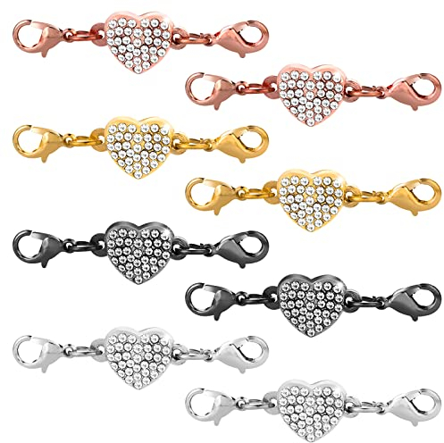 ASTER 8 Stück Magnet Schmuckverschluss Magnetverschluss, Herz Magnet Verschluss mit Strass Deko, Magnetische Doppelter Karabinerverschlüsse für DIY Armband Halskette Schmuckherstellung