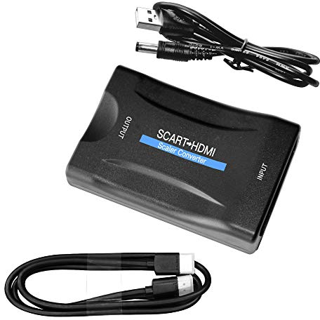 KUYiA Scart-zu-HDMI-Konverter mit HDMI-Kabel, Scart-in-HDMI-Out-Adapter, Full HD 720P/1080P Umschalter, Video-Audio-Upscale-Konverter für HDTV-Monitor, Projektor, STB, VHS Sky, Blu-ray, DVD-Player