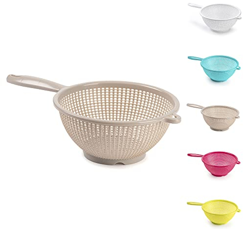 Plastic Colander Food Sieve Strainer Basket for Food Washing Draining Pasta Spaghetti Rice Salad Vegetable Kitchen Cooking Hobby (24cm - Taupe)