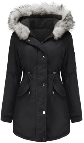 Tuopuda Abrigo Parka Mujer Largo con CapuchaAbrigo Gruesa Chaqueta de invierno cálidoa Prueba de Viento(Negro,L)