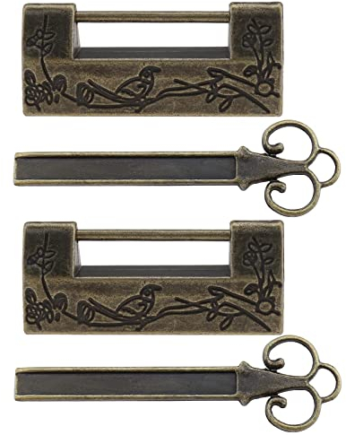 ECSiNG 2 Pezzi Lucchetti Antichi Con Chiavi In Stile Cinese Fiore Uccello Intagliato Serratura Decorativa Per Portagioie Mini Armadi Cassetti Scatole Regalo Bronzo