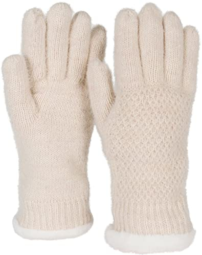 styleBREAKER Damen warme Winter Handschuhe mit Reiskorn Muster und Fleece, Thermo Strickhandschuhe, Fingerhandschuhe 09010040, Farbe:Beige