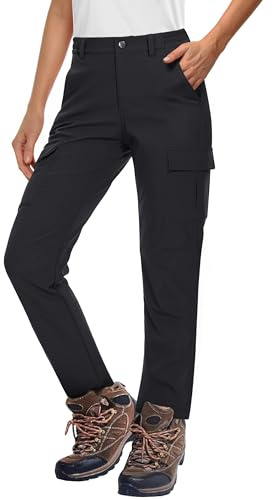 MAGCOMSEN Womens Fleece Lined Outdoor Snow Ski Pants Waterproof Insulated Winter Hiking Hunting Softshell Pants Black, S