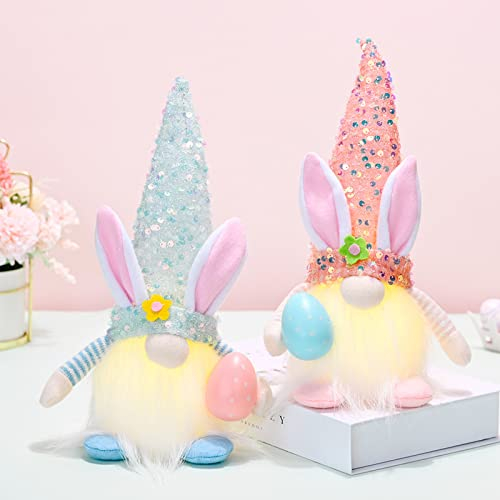 Osterdeko Wichtel Figuren Kleine, Beleuchteter Wichtel Ostern Mit Led, Osterwichtel Hase Rosa Mit Eier, Tisch Dekoration Ostern Weihnachten, Weihnachtsdeko Weihnachtswichtel Geschenke Kinder (B)