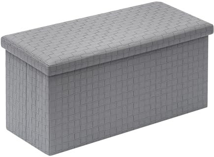 Bonlife Grey Ottoman Storage Bench,Toy Chest Box with Lids for Kids, Faux Leather Folding Storage Seat,Footstool for Living Room,76.5x38x38cm