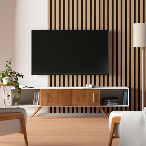Wall Panel Wood Slat | Decorative Wooden Panelling 3D Slatted Acoustic Sound Absorbing Ceiling or Wall Slats 120 x 60 cm (Oak)