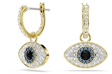 Swarovski Pendants d'oreilles Symbolica, Œil porte-bonheur, Bleues, Placage de ton or