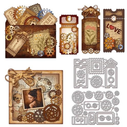 GLOBLELAND Engranajes Entradas Troqueles Marcadores Marco Metálico Troqueles de Corte Troqueles de Corte para Hacer Tarjetas DIY Álbum de Recortes Decoración en Relieve Decoración Festiva