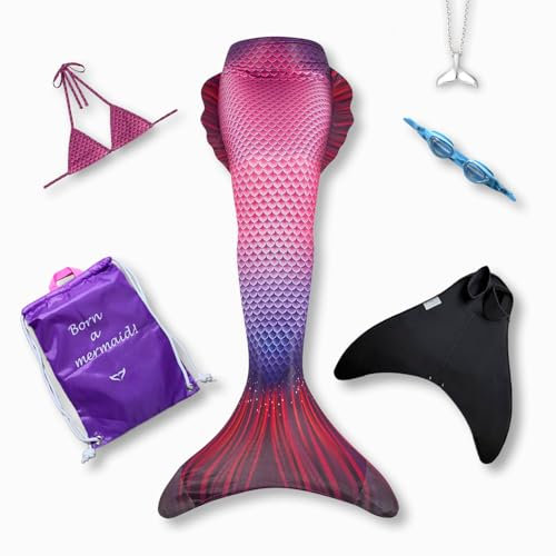 Confidenceforall Ocean Queens | Zoey Hosengröße 170-176 | Meerjungfrauenflosse mit Monoflosse, Bikinioberteil, Schwimmbrille, Rucksack und Halskette | Alter 14-15