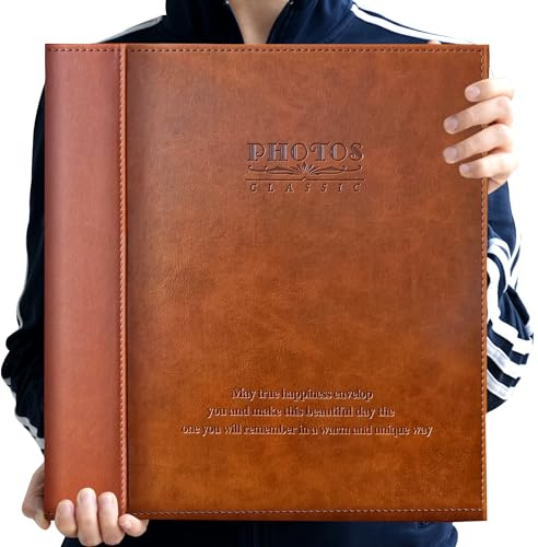 Zoview Magnetic Self-Stick Photo Album, Family Album, Leather Cover, Hand Made DIY Albums Holds 3x5, 4x6, 5x7, 6x8,8x10 Photos (Brown, Large)