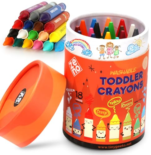 ZENO 18 Colores Jumbo + Crayones No Tóxicos para Niños de 1 a 3 Años | Lavables para 4 a 8 Años | Grandes y Fáciles de Agarrar | para 2 a 4 Años