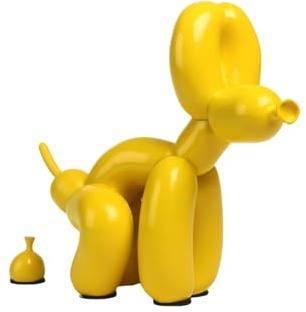 YOYUMI Scultura Cane Palloncino Cacca, decorazione resina, superficie riflettente a specchio, ideale per soggiorno, camera da letto, ufficio e negozio, 23 * 22 * 9,5 cm - vernice spray gialla