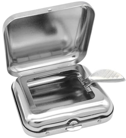 DEARMAMY Cenicero Diseño Compacto y Elegante con Tapa de Bolsillo Portátil de Acero Inoxidable Plata Previene la Salida de Ceniza para Barbacoas al Aire Libre y Fiestas