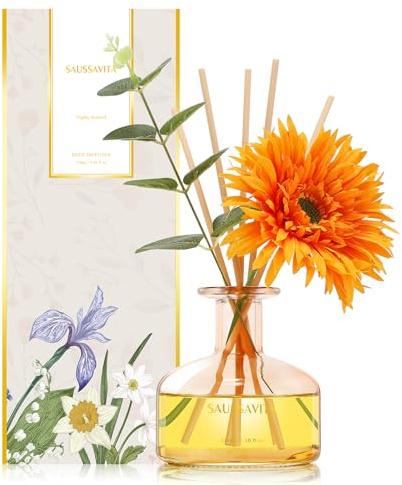 Saussavita Raumduft Diffuser 120 Tage, Aroma Diffuser mit 7 Duftstäbchen, Natürlich, Langanhaltend, Blume Raumdüfte, Lufterfrischer für die Badezimmer (Grapefruit & Bergamotte)