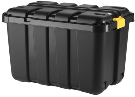 Paluplus Contenitore Box Attrezzi con Ruote, misura 79x52x52 cm e Capacità 150 Litri, Baule Nero con chiusura a Scatto, Box portautensili con coperchio, Organizer Utensili, Fai da Te -5940F-6,9