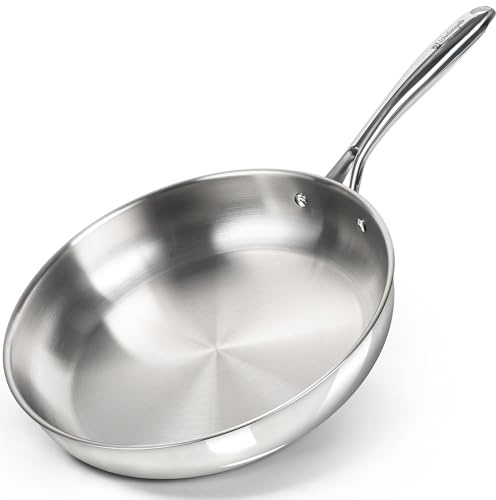 MICHELANGELO 30cm Stainless Steel Frying Pan, Large Skillet with Triply Base, Stainless Steel Pan with Ergonomic Handle, Induction Compatible
