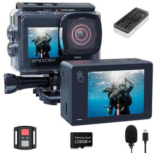 Apexcam Nueva X80pro con EIS cámara Deportiva de Doble Pantalla con 128G Tarjeta 4K60FPS 48MP Ultra HD WiFi cámara de acción cámara subacuática 40m Impermeable 2.4G Control Remoto 2x1350mAh baterías