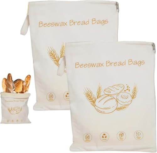 Bolsas de algodón y cera de abeja con acceso ancho con cremallera para masa madre, bolsas reutilizables de almacenamiento de alimentos de cera de abeja con cremallera, bolsa de almacenamiento de