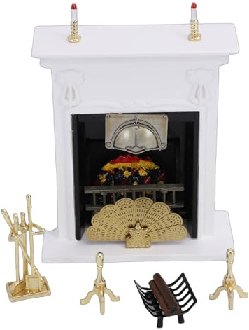 SPYMINNPOO Cheminée de Maison de Poupée, Ensemble de Cheminée Miniature avec Support à Bois de Chauffage, Décor de Maison de Poupée Moderne et de Ferme à L'échelle 1:12