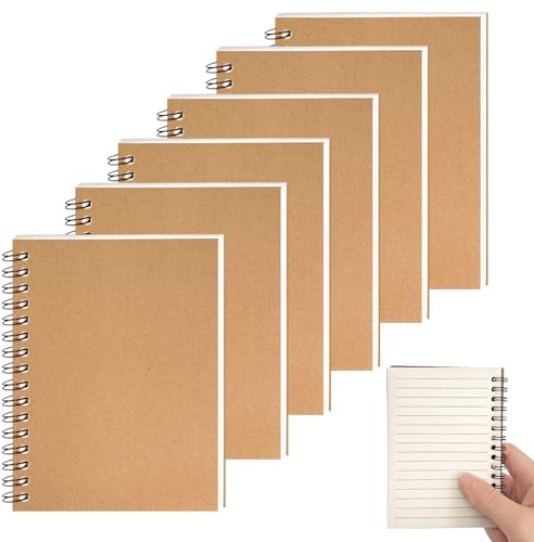 Anteckningsblock linjerad A6 spiral, 6 stycken, 100 sidor, brun