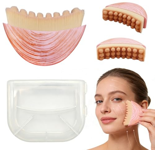Cepillo Facial de Contorno Linfático,Rosa Cepillo Facial en Seco con Caja, Masajeador de Drenaje Linfático Diseñado para la Cara, Se Adapta a la Piel, para el Uso Diario, (8 x 6CM)