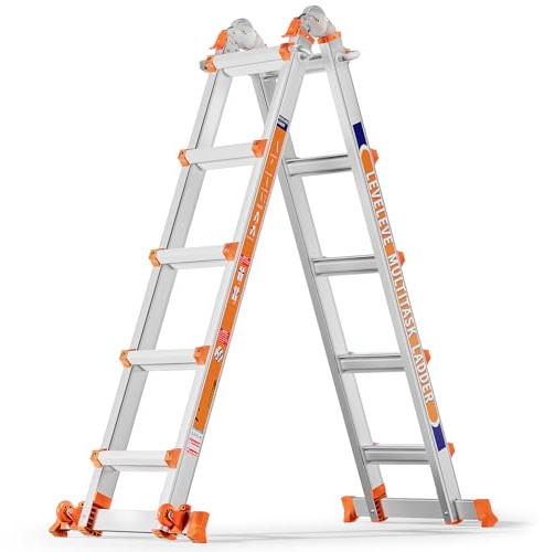 LEVELEVE Telescoping A Frame Ladder, 22FT Multi Position Ladder with Stabilizer Bar & Wheels,330 lbs Security Load for Stairs Home Indoor Outdoor Roof