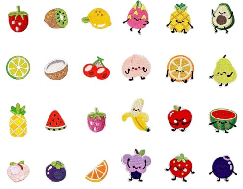 Tapufitil 24 Pezzi di Frutta Toppe da Stirare, Dolci Immagini di Frutta per Tessuti, Toppe per Bambini da Stirare su Abbigliamento e Borse