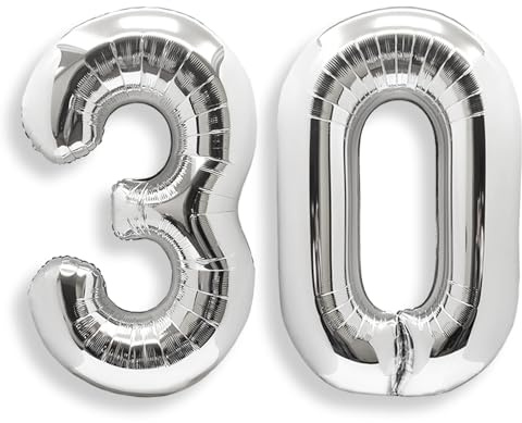 AULE Silver Number 30 Balloon 40 Inch Giant 0-60 Foil Large Balloons | Big Mylar 30 Number Balloon Helium Huge Jumbo for Happy 30th Birthday Party Anniversary Decorations Supplies