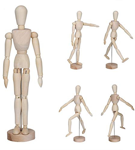 AUNMAS Gliederpuppe Zeichnen Modellpuppe aus Holz Männlich aus Holz Hlzerne Schaufensterpuppe Künstler Mnnchen-Zeichnungs Gliederpuppe mit Standfu und flexiblem Krper Für Anfänger, Profis