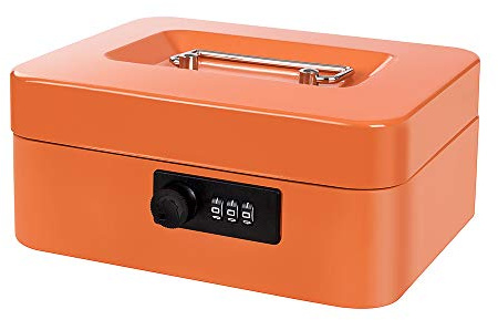 Cash Box with Money Tray and Combination Lock, Metal Money Box for Cash