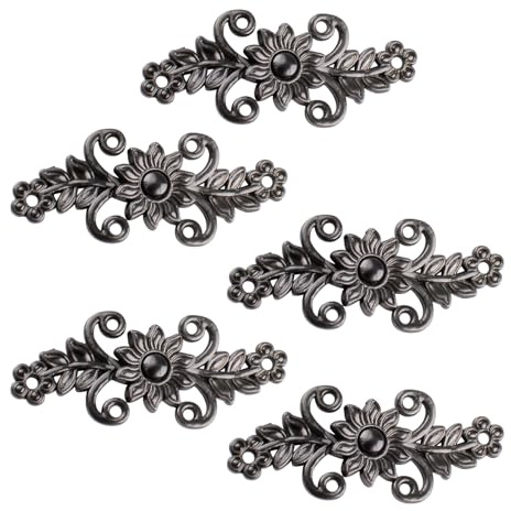 WANDIC Clips para cárdigan, 5 pares de cierres de capa de flores de crisantemo retro para coser en ganchos y ojos, cierre de clip de cárdigan para suéter y chal, Negro pistola, 5