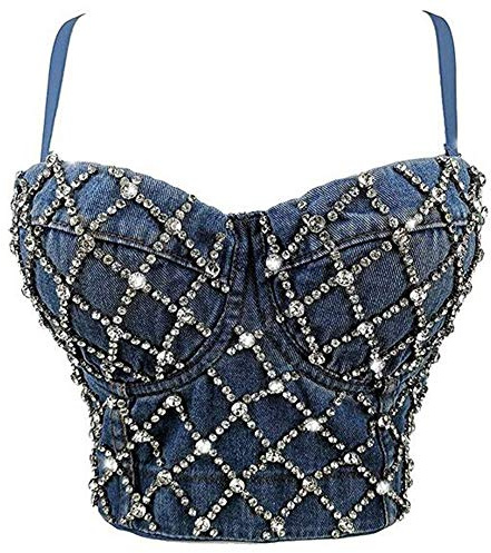 Woboren Strass Punk Goth Push Up Bra Top Clubwear Party Bustier Crop Top