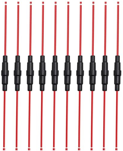 Aiqeer 10 Pezzi 5 X 20 mm 32V 20A In-Linea Vetro Tubo Portafusibili, AGC Portafusibili in Vetro Auto con 16 AWG Cavo (Nero)