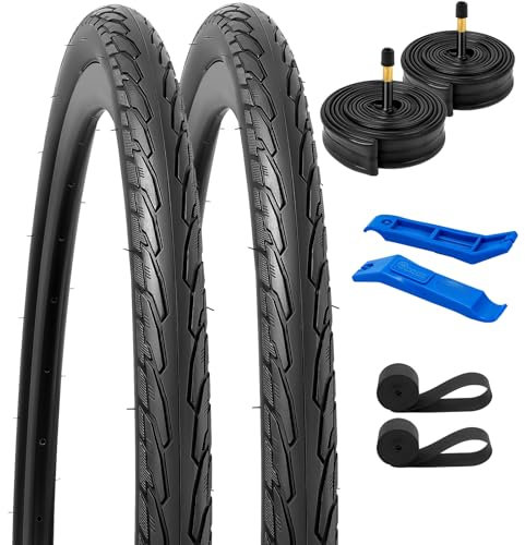 YunSCM 2er-Pack 28 Zoll Fahrradreifen 28x1.75 700x45C Mantel 47-622 Plus 2er-Pack 700C Schlauch 700x44/50C AV48mm Valve kompatibel Bike 45-622 700x45C und Fahrrad 28 Zoll Reifen schlauche