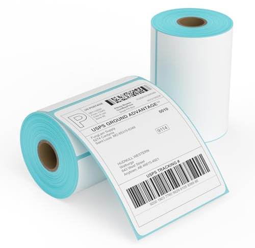 FungLam 2 Rolls 4x6 Direct Thermal Printer Labels 500 Shipping Labels Compatible with Zebra, Rollo Label Printer, Peforated Postage Thermal Labels, Permanent Adhesive, 250 Labels/Roll