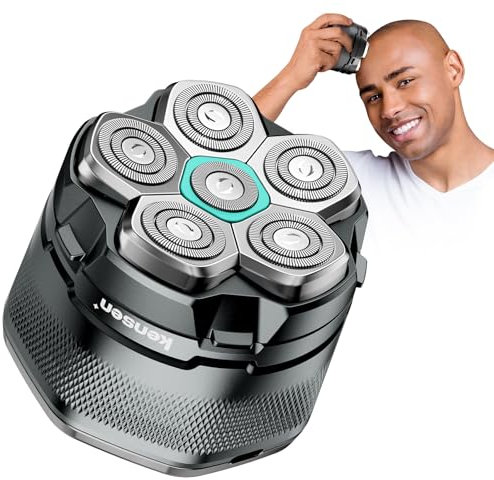 Kensen Rasoir Tete Chauve Homme 6D Rasoir Electriques Hommes Cheveux Rasoir Crane Homme Chauve IPX6 Étanche Tondeuse Crane Chauve Rotatives avec Écran LED Type-C Utilisation sans Fil 160mins Wet & Dry