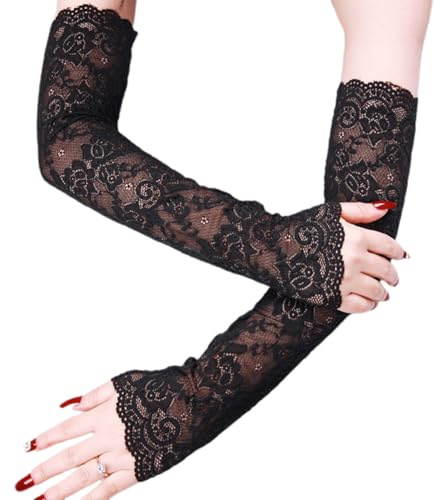 RDNKVB Femme Gants Longs, Gants Dentelle Noir, 1920er Année Vintage Thé Parti Mariée Soirée Costume Accessoire (Noir)