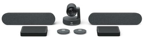 Logitech Rally Plus Kit de caméra de vidéoconférence 4K UltraHD (UHD) – Caméra de rallye, hub d'affichage et de table, 2 haut-parleurs de rallye, 2 microphones Rallye, télécommande, certifié pour les