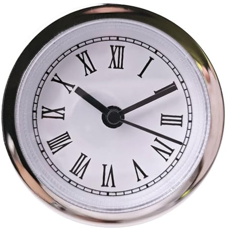 Ubxvamm Small Quartzs Clock Movement Insert 60mm Round Roman Numerals Silver Trim Watch Insert for Wall Clock Replacement