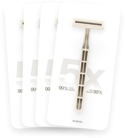 Razeco Plastikfreie Einwegrasierer – 5 Stück, 3 Klingen – Nachhaltige Rasur für eine Zero-Waste-Routine (Starlight)