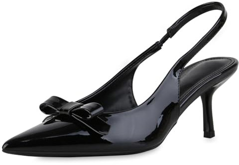 VAN HILL Damen Slingpumps Stiletto Lack Trendy Schuhe 216901 Schwarz Lack 39