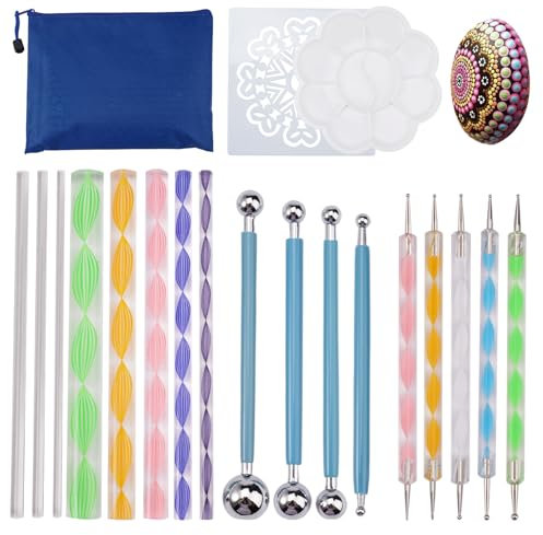 19 Piezas Herramientas de Pintura de Mandala, Puntillismo Mandala Kit Puntillismo, Kit Herramienta Pintura para Mandalas, MandalasRock Dotting Tools para DIY Drawing, Arcilla Polimérica, Manualidades