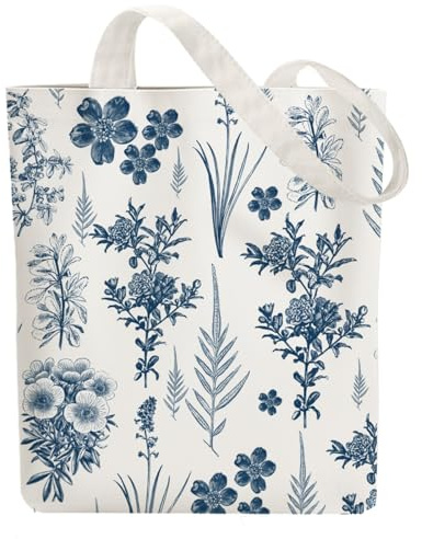 ANATTASOUL Baumwolltasche Personalisiert mit Blaue Blume und Blatt, Leinwand Geschenk Tragetasche für Damen Freundin Mama Schwestern Ehefrau Geburtstag, Muttertag Tasche