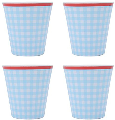 ANKROYU Coppa di melamina di alta qualità set durevole imitazione in porcellana tazza per bevande d'acqua per casa ristorante Usa pattern griglia azzurra 4pcs 260ml