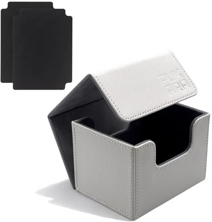 PUKARA Horizontal Card Deck Box for TCG, MTG, PTCG. Card Storage with Magnetic Closure, Premium PU Leather, Includes 2 Dividers (White and Grey)