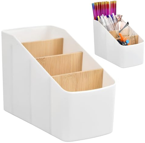 Ziyonix Organizador Escritorio con 4 Compartimentos Desmontables, Portalapices Escritorio, Organizadores Desk Organizer para Teléfonos Móviles, Mandos a Distancia, Material de Oficina (Blanco)
