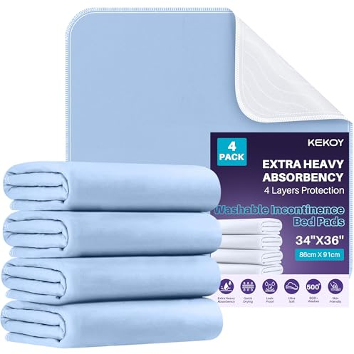 Kekoy empapadores Cama Adultos Lavables Tela sin alas, 4 Unidades, 86x91 cm