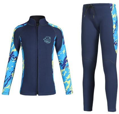 Traje de Neopreno de 2 Piezas para Niños, 2.5 mm Neopreno Traje de Buceo para Niños y Niñas Chaqueta de Manga Larga con Cremallera & Pantalones de Buceo para Surf, Kayak, Natación, Snorkel XL