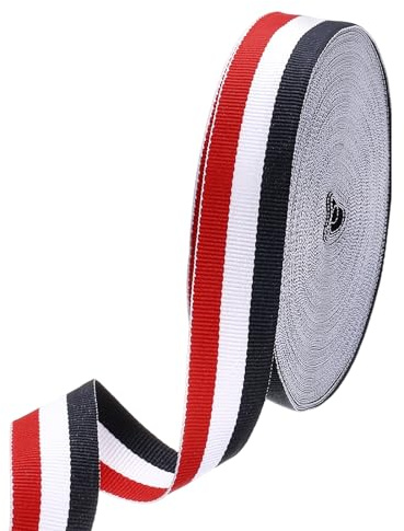 M METERXITY Nastro A Righe (2.5 cm x 23 Metri, Rosso/Bianco/Blu Scuro) Nastro In Grosgrain Poliestere A Righe, Ideale Per Incarto Regali/Decorarezioni Matrimoniali/Artigianato